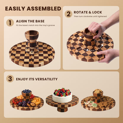 Metflavor Cake Stand with Dome Lid - 12in Wooden Cake Stand with Shatterproof Acrylic Dome, 2-in-1 Dessert Display & Charcuterie Board, Checkered Platter for Serving Cupcakes, Cheese and Fruits