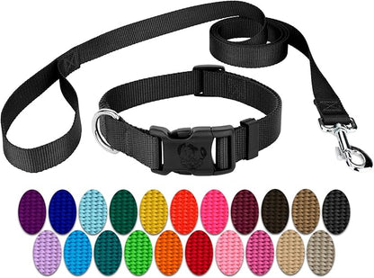 Country Brook Petz - Everyday Nylon Dog Collar and Leash - 10+ Cool Colors (3/4 Inch, Medium, Black)