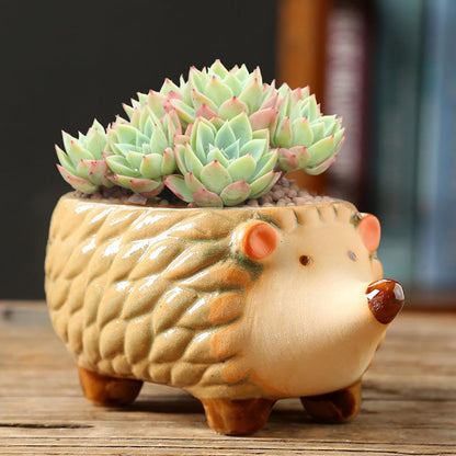 Gaolinci Cute Animal Shaped Ceramic Succulent Cactus Flower Pots (Plant Not Included) (Small, Hedgehog)