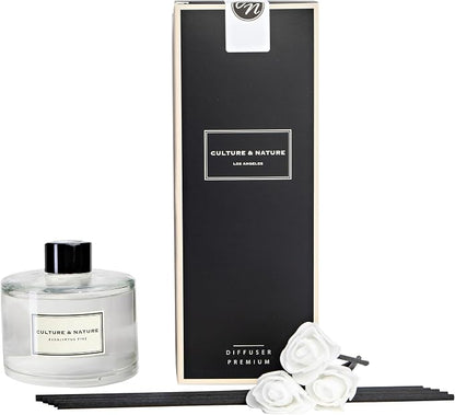 CULTURE & NATURE Reed Diffuser Set 6.7oz (200ml) Eucalyptus Pine Scented Diffuser with Sticks Home Fragrance Reed Diffuser for Bathroom Shelf Decor