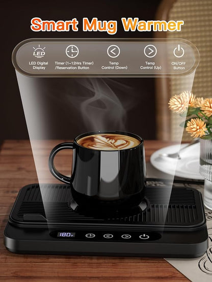 Misby Coffee Mug Warmer, 50W Large Heating Panel Mug Warmer with 6-Temp Settings, 8H Auto Shut-Off, 12H Timer, Ultra-Thin Design, Coffee Warmer for Desk, Ideal for Home, Office, and Travel (Black)
