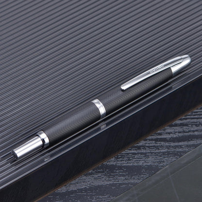 Jinhao 10 Press Fountain Pen with Box, Wavy Matt Black Chromium Retractable Extra Fine Nib with Ink Converter Set (Silver Clip)