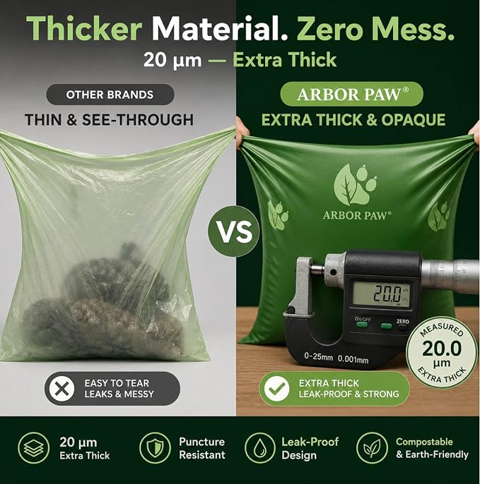 Arbor Paw Compostable Dog Waste Bags, BPI Certified ASTM D6400, Extra Thick 20 Micron, Lavender Scented, 240 Bags (16 Rolls × 15)