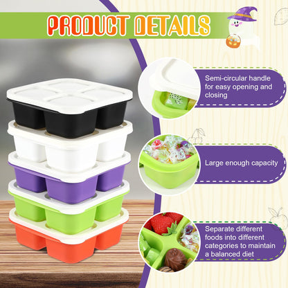 Honeydak 5 Pack Snack Containers 4 Compartment Bento Snack Boxes Reusable Lunchable Containers with Lids Divided Meal Prep Lunch Food Storage Box for School Work Travel(Halloween,Equal)