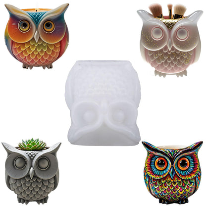 QUDYNZAL 1Pc 3D Owl Epoxy Resin Silicone Mold Animal Plaster Storage Box Candle Mold for Pen Holders Concrete Clay Art Crafts DIY Home Decor Potted Plant Decorations Halloween Party Gifts Storage Box