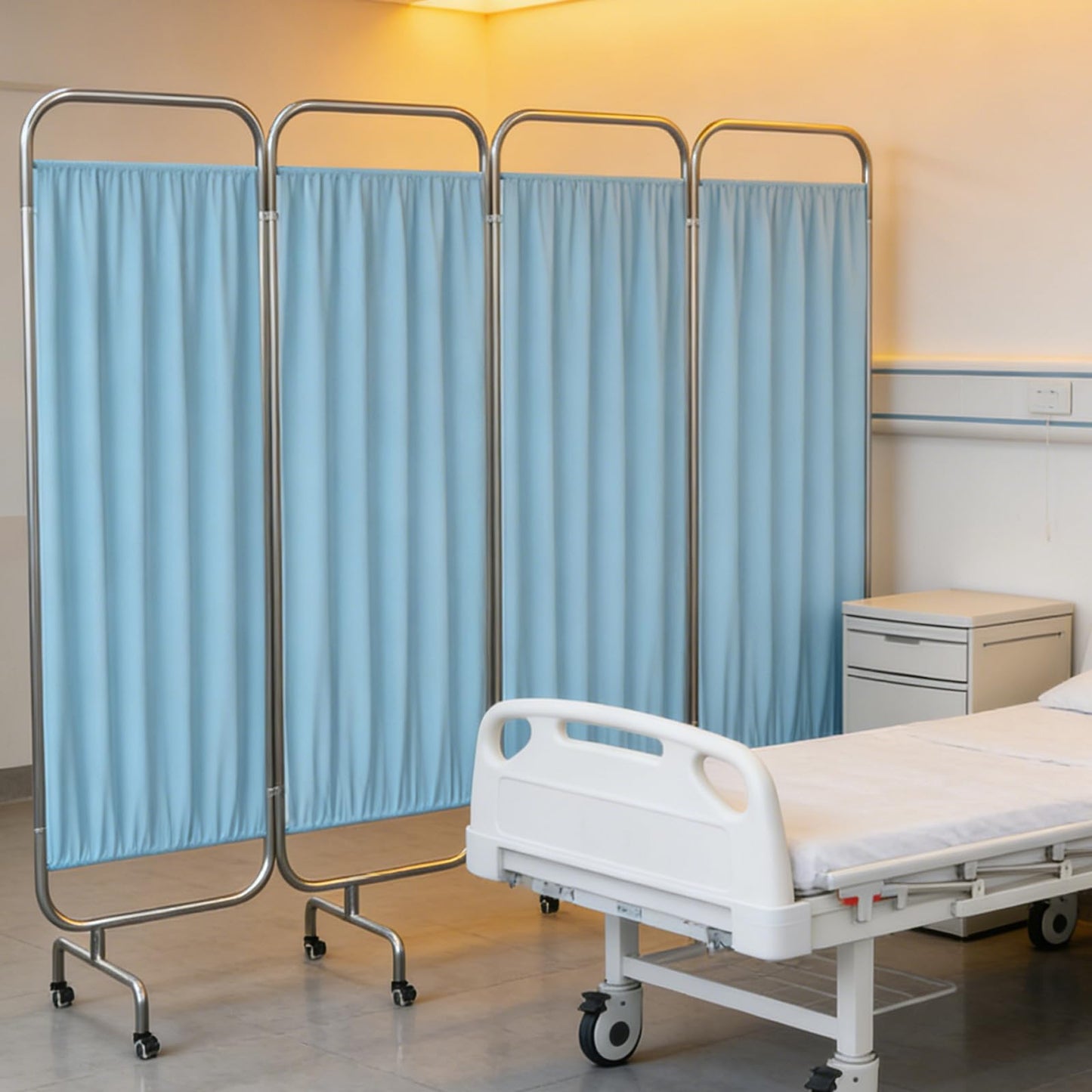 tonchean 4-Panel Medical Privacy Screen, 79 x 71'' Hospital Screen on Wheels, Portable Medical Privacy Partition for Clinics Nursing Homes and Exam Rooms