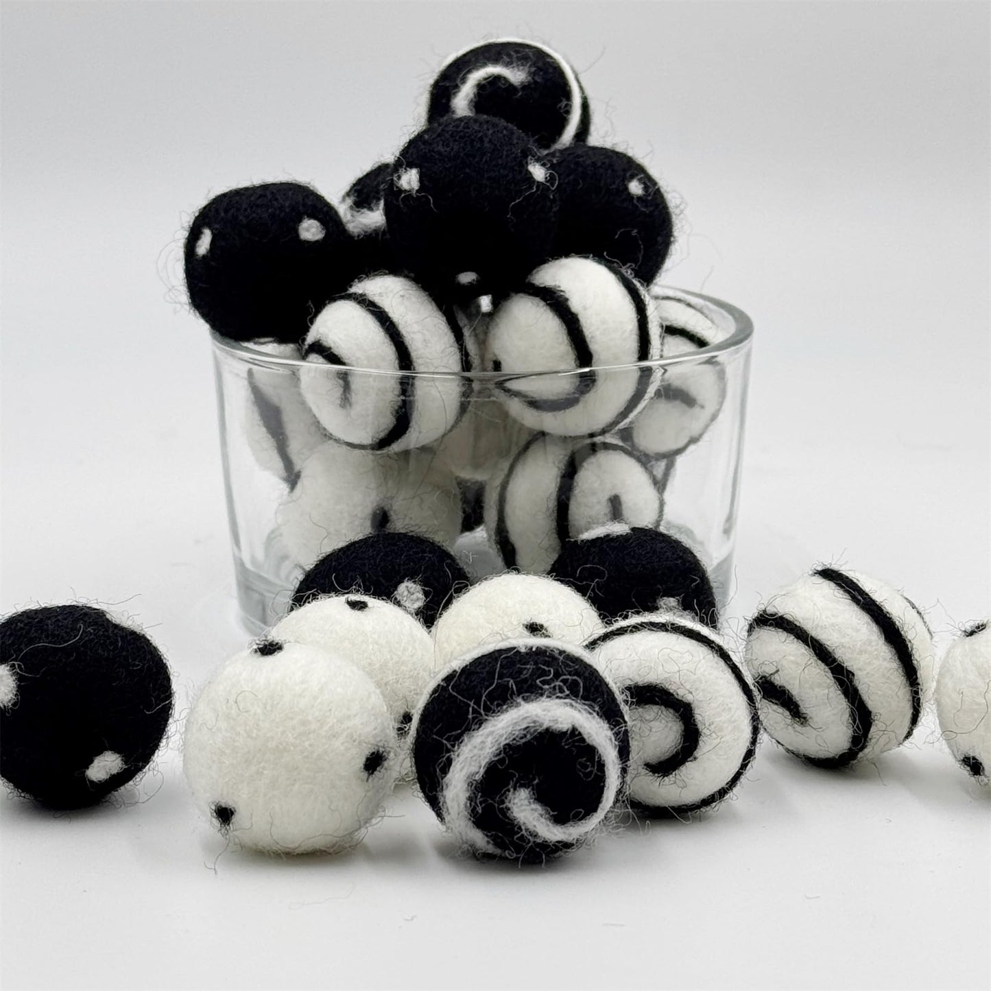 Wool Felt Balls for Crafts 2.5cm 40pc Black White Polka Dots DIY Felt Ball Garland