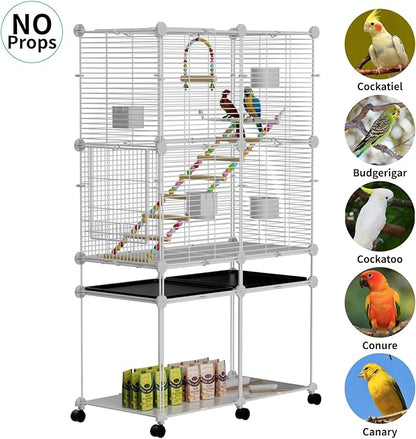 STILLCOVE Standing Large Bird Cage, Parakeet Cage with Detachable Stand & Wheels, Wide Flight Birdcage for Parrot Cockatiel Conure Budgie Canary Finch Lovebird