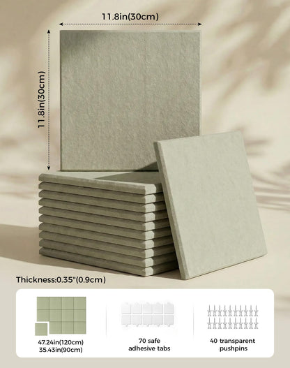 Aothia Felt Bulletin Board Tiles for Wall, 12 Pack Large 48" x 36", Felt Wall Tiles Cork Board Alternative, Adhesive Bulletin Board Tiles for Office, Classroom & Home, Sage Green
