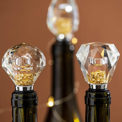 Halyuhn 100% Glass Wine Stopper 1Pcs, Elegant Wine Stopper with Gold Foil for Kitchen Wine storage, Decorative Crystal Round Wine and Beverage Bottle Stopper, Made of Premium Glass and Silicone, Clear