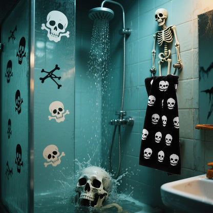 Whaline Halloween Skull Hand Towels Black White Cotton Bathroom Towel Absorbent Bath Towel for Drying Cleaning Cooking, 29.5 x 13.4 Inch, 2Pcs