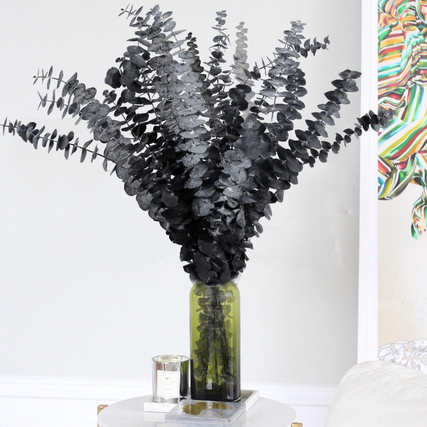 15pcs Real Black Eucalyptus Stems - Black Flowers and 17 Inch Preserved Natural Eucalyptus Leaves Branches for Flower Arrangement DIY and Home Decor Halloween Farmhouse Vase Decoration