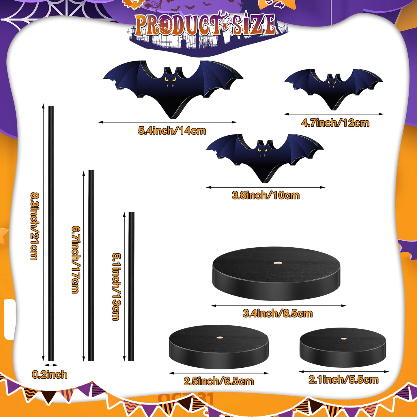 BBTO 3 Pieces Tall Standing Bat Decor Halloween Tiered Tray Decor Set Halloween Bats Wood Sign for Home Farmhouse, 3 Sizes(Bat)