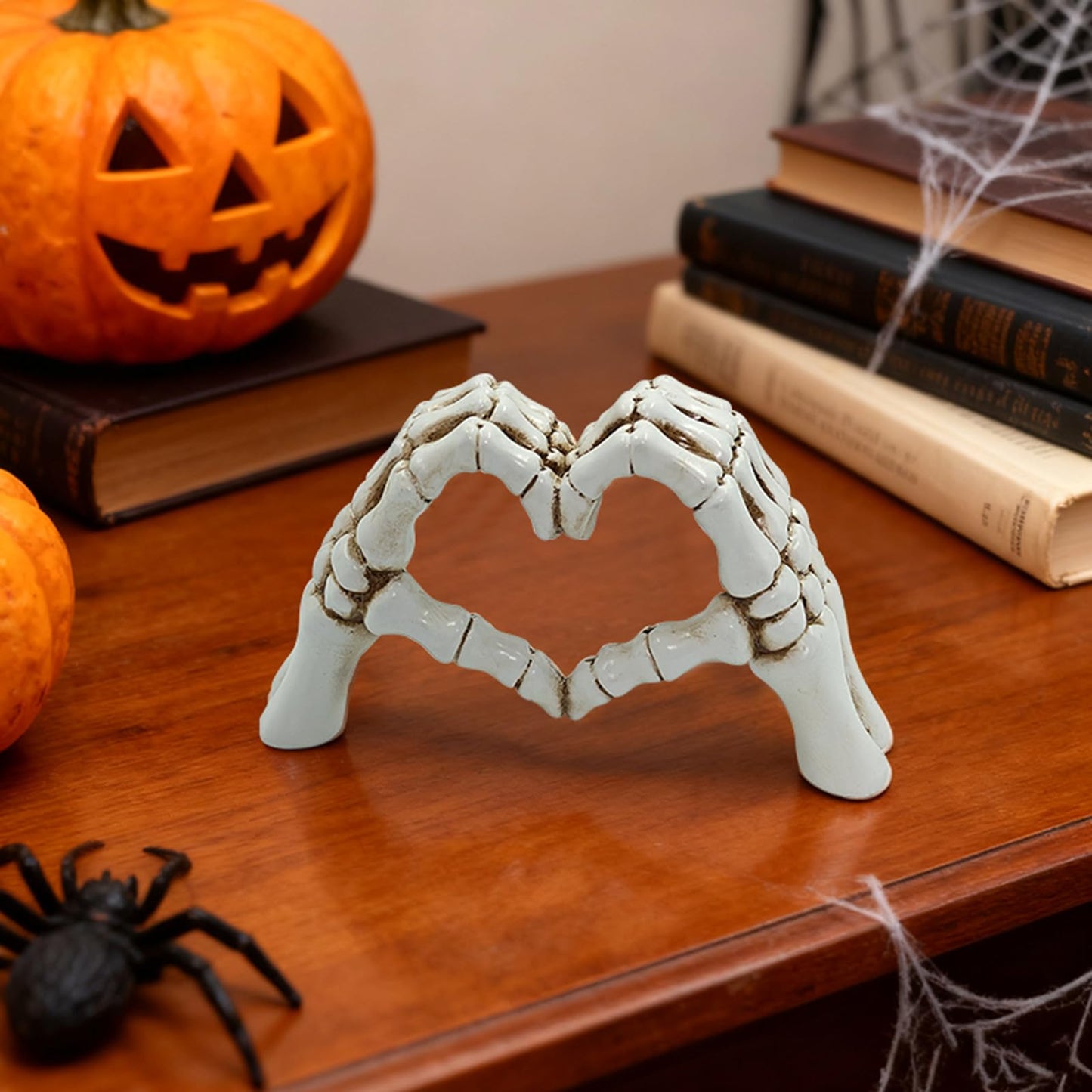 Skeleton Heart Hands Sculpture - 9.45" Gothic Home Decor, White Aesthetic Skeleton Hands Statue for Halloween, Dark Romance Heart Gesture Figurine for Shelf, Desk, Mantle, Macabre Wedding Decor