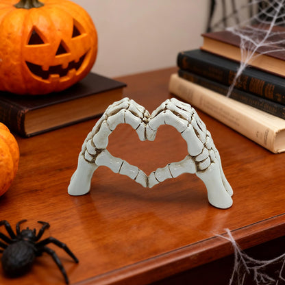 Skeleton Heart Hands Sculpture - 9.45" Gothic Home Decor, White Aesthetic Skeleton Hands Statue for Halloween, Dark Romance Heart Gesture Figurine for Shelf, Desk, Mantle, Macabre Wedding Decor