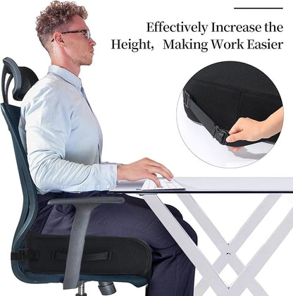 MABOZOO Extra Thick Chair Cushions,Office Chair Booster Seat Cushion to Raise Seat Height for Pain Relief,18 x 16 x 5 inch Non Slip Memory Foam Thick Cushion with Carry Handle（Black）