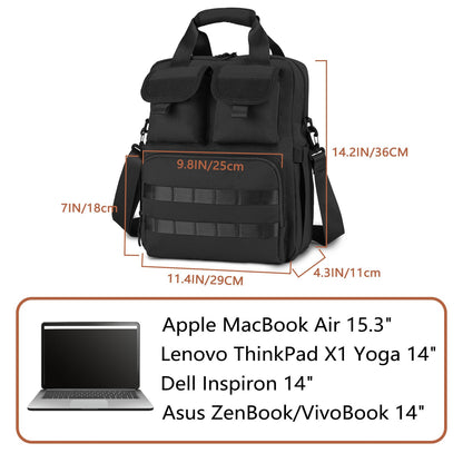 ArcEnCiel Tactical Briefcase, 12L Messenger Bag with 8 Compartments, 900D Oxford Fabric Sturdy Laptop Bag for Business Commute Travel, Fits 14.2" Computer Tablet Files
