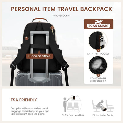 LOVEVOOK Laptop Backpack for Women with Pouch Pocket for Large Capacity Cup,15.6 Inch Teacher Nurse College Work Backpack Purse,Waterproof Laptop Bag Computer Back Pack for Travel, Khaki-Coffee-Black
