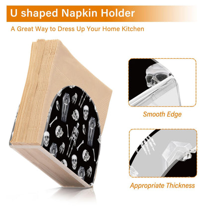 YNNALE Gothic Skull Skeleton Coffin Black Napkin Holder for Table Acrylic Cocktail Napkin Holders Decorative Tissue Dispenser Vertical Napkin Holder for Home Decor Kitchen Dining