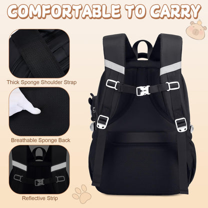 Similove Backpack for School Girls, 30PCS Gifts School Supplies Stationery Set with Lunch Box Pencil Case Pens Pencils Notebook Cartoon Gifts for Kindergarten Elementary Student(Black)