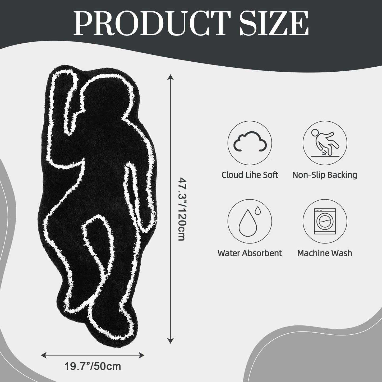 FANC GUY Halloween Cute Funky Large Black Humanoid Super Absorbent Bath Mat Fun Machine Washable Non Slip Bathroom Rugs Oversized Plush Shower Bath Floor Mats