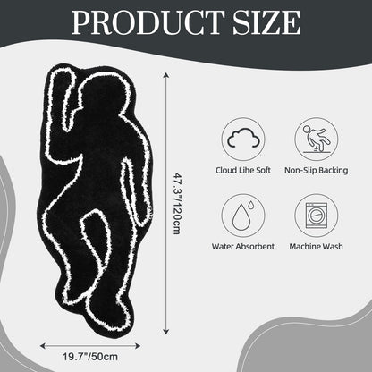 FANC GUY Halloween Cute Funky Large Black Humanoid Super Absorbent Bath Mat Fun Machine Washable Non Slip Bathroom Rugs Oversized Plush Shower Bath Floor Mats