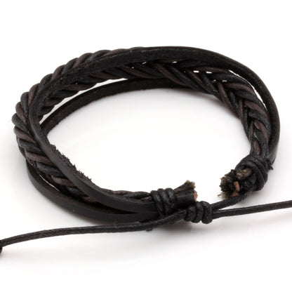 Eigso 6 Pcs Braided Leather Bracelets for Men and Women Punk Biker Cuff Bracelet Adjustable with Wood Beads