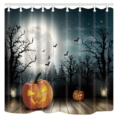 Shocur Halloween Shower Curtain, Horror Black Spooky Forest and Bat Pumpkin Moon, 72 x 72 Inches Polyester Fabric Bathroom Decor Set with 12 Hooks
