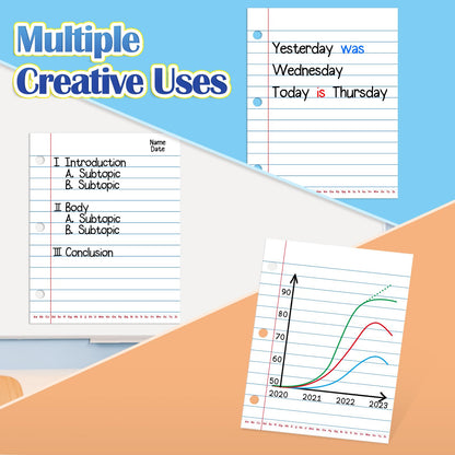 Aizweb Giant Magnetic Lined Notebook Paper,2 Dry Erase Sheets,Total Area 17" x 21.5",Handwriting Practice for Classroom Whiteboard,Chart Paper Teacher Must Have Homeschool Teaching Supplies