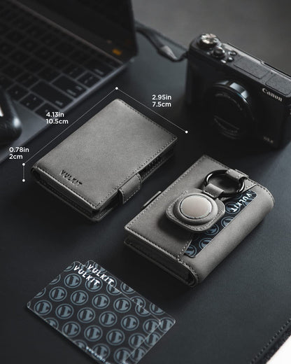 VULKIT Mens Wallet with Key Ring & Airtag Holder Leather Pop Up Card Holder RFID Blocking Keychain Wallet Cash Compartment Grey