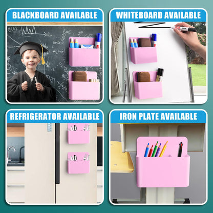 noonebutyou 2 Pcs Magnetic Marker Holder Dry Erase Marker Holder Wall Mount Self Adhesive Pen Holder Magnetic Marker Cup Holders for Whiteboard, Fridge, Home Office School (Pink)