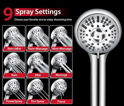 GRICH 1.8GPM Shower Head with Handheld Spray Combo: 2 in 1 Rainfall Shower Heads high pressure & Handheld Shower Head, 9 Spray Modes/Settings Detachable Shower Head with 60 Inch Hose, Chrome