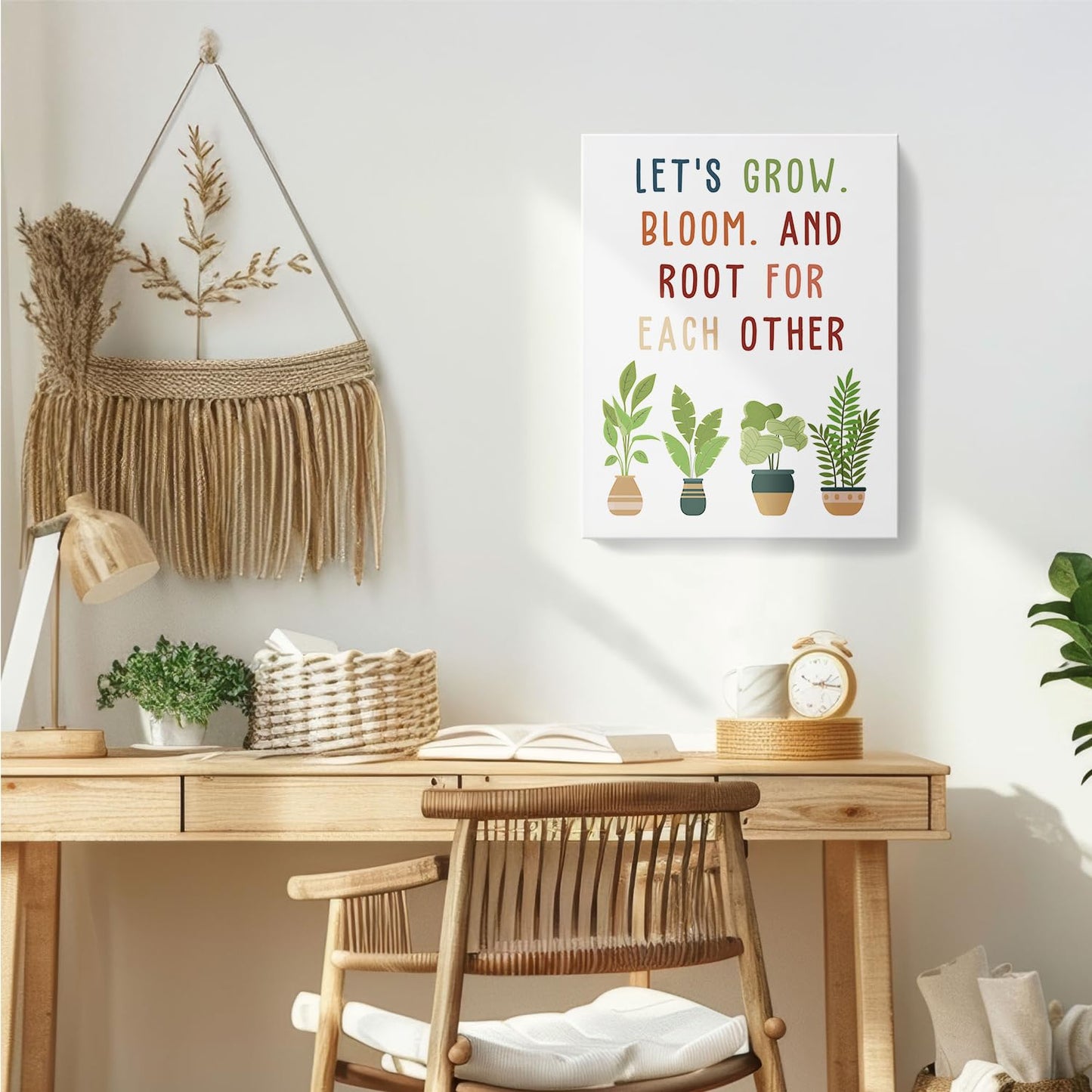TAZSWDMM Boho Inspirational Classroom Framed Canvas Wall Art Posters, Let's Grow Root for Each Other Motivational Wall Art Prints for Classroom Kids Bedroom Playroom Decor, 11x14 Inch