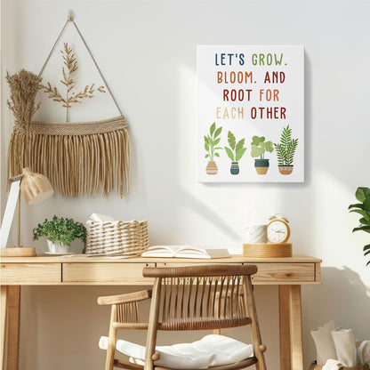 TAZSWDMM Boho Inspirational Classroom Framed Canvas Wall Art Posters, Let's Grow Root for Each Other Motivational Wall Art Prints for Classroom Kids Bedroom Playroom Decor, 11x14 Inch