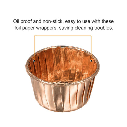 HARFINGTON Champagne Gold Cupcake Cups, 100pcs Aluminum Foil 3.5oz Standard Cupcake Liners Cupcake Baking Cups for Birthday Party Supplies Weddings Decorations
