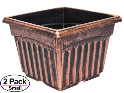 9" Square Planter Rustic Victorian Look 2 Pack Flowerpot for Nursery Indoor Outdoor Garden Patio Office Ornaments Home Decor Long Lasting Reusable Light Weight Water Resistant (Medium, Copper)