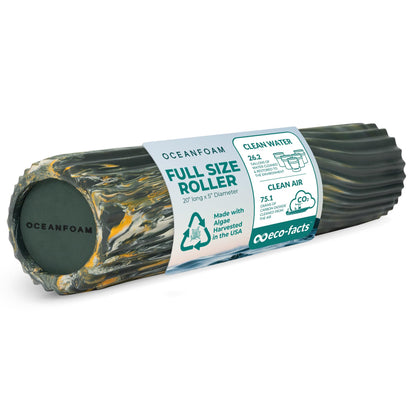 Oceanfoam Tidal Roller - Black Marbled - Muscle Massage Foam Roller for Back Pain & Stretching - Firm and Ergonomic Wide Wave Textured - Yoga, Athletics, & Wellness - Full Size, 20" x 5"