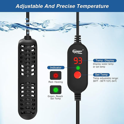 hygger 50W Small Aquarium Heater for Betta Fish Tank with Adjustable Temperature External Controller and Over-Temperature Protection for 10-20 Gallons Freshwater & Saltwater Fish Tank Turtle Tank