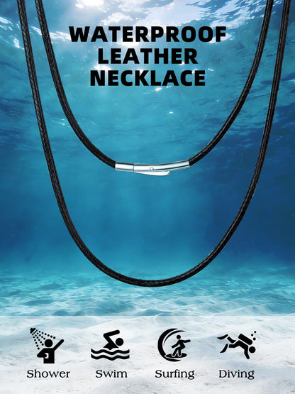 Bestyle 2MM Black Leather Necklace for Men Women,Waterproof Wax Woven Rope Chain with Stainless Steel Clasp, Leather Cord Necklace for Pendants 16"
