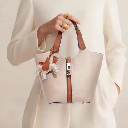 Tote Bag for Women Top Handle Handbag Satchel Bag for Women Vegan Leather Lock Design Bucket Purse for Work Evening