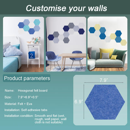 Afumazi Felt Bulletin Board Tiles, 8 Pcs Hexagon Wall Tiles with Removable Adhesive, 7.9×6.9 Inch Cork Pin Board for Classroom, Home, Office (Set E, Middle)