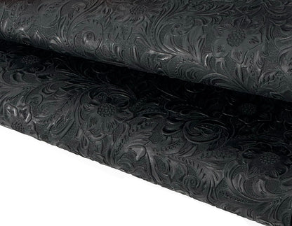 Western Style Bump Texture Geometric Pattern 2.0mm(5-5.5oz) Genuine Leather Sheet, Floral Tooling Craft Leather for DIY Projects (Black | Pattern 12"x24"）