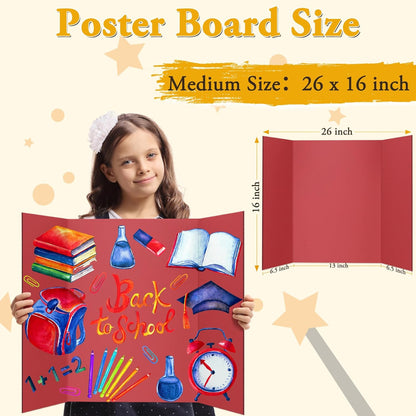 4PCS Medium Trifold Poster Board 26" x 16" Red Tri Fold Presentation Boards, Corrugated Cardboard Picture/Project Display Boards for Event, Exhibition, Business, School Project, Science Fair