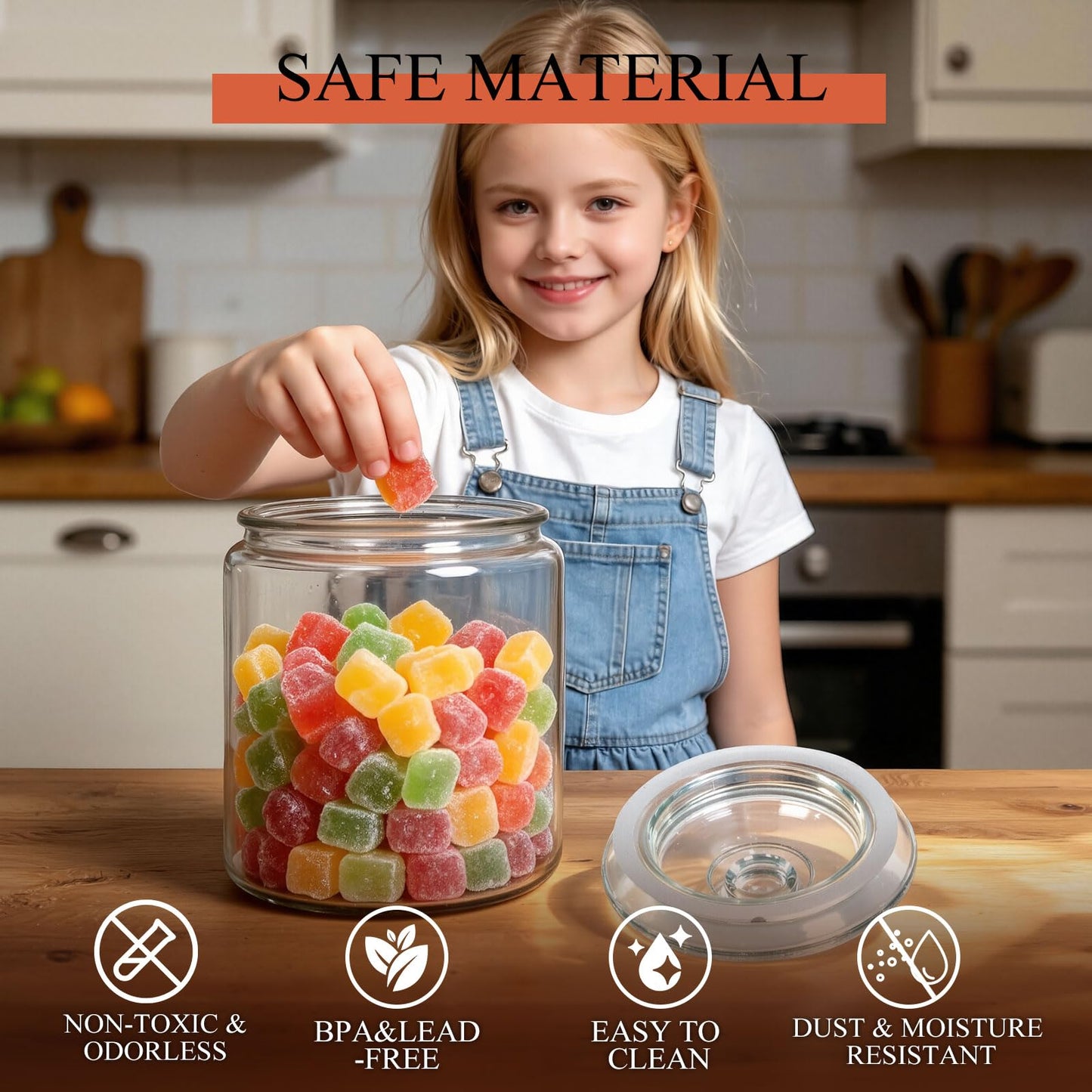 MASTERTOP Large Glass Jar with Lid, Airtight Glass Storage Containers with Lids, Wide Mouth Cookie Candy Jar with Leak Proof Rubber Gasket Lid,1 Gallon Clear Jars for Candies,Dry Food,Snacks