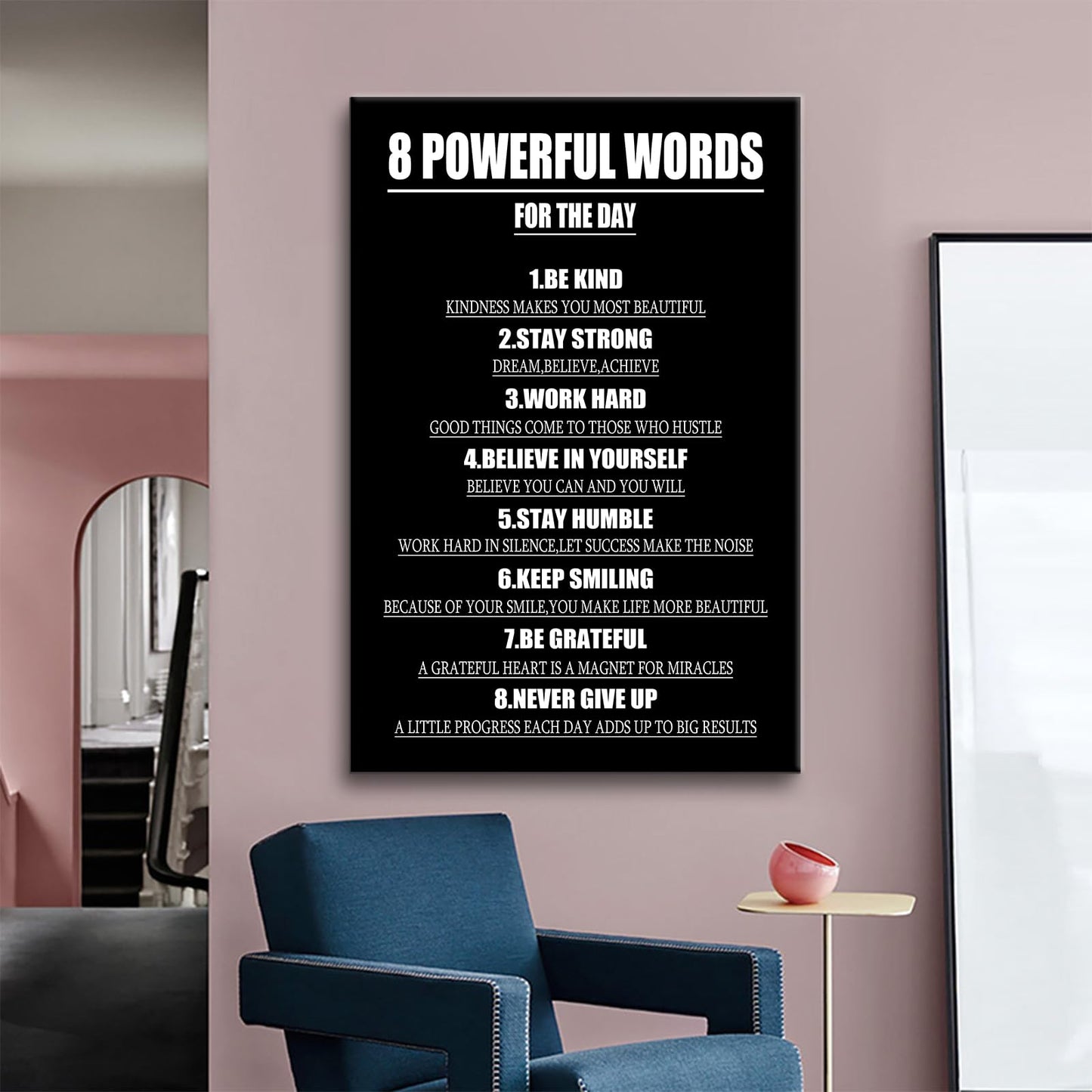 8 Powerful Words for The Day Success Quotes Poster Print Motivational Picture Painting Inspirational Canvas Wall Art for Modern Office Bedroom Living Room School Wall Decor Ready to Hang [24''Wx36''H]
