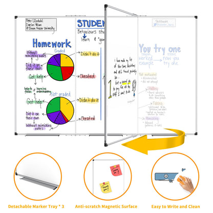 XBoard Magnetic Whiteboard 72 x 48 Inch, 6'x4' Dry Erase Board with Aluminum Frame | Foldable Wall-Mounted Whiteboard for Home Office, Classroom, Conference Room
