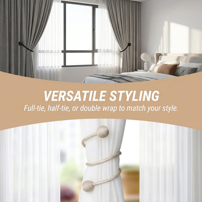 YERGOFE Magnetic Curtain Tiebacks 10 Pack, Strong Magnet Curtain Tie Backs No Drilling, Decorative Drapery Holdbacks for Window Curtains, Black Curtain Ties for Bedroom Living Room Office (Black)