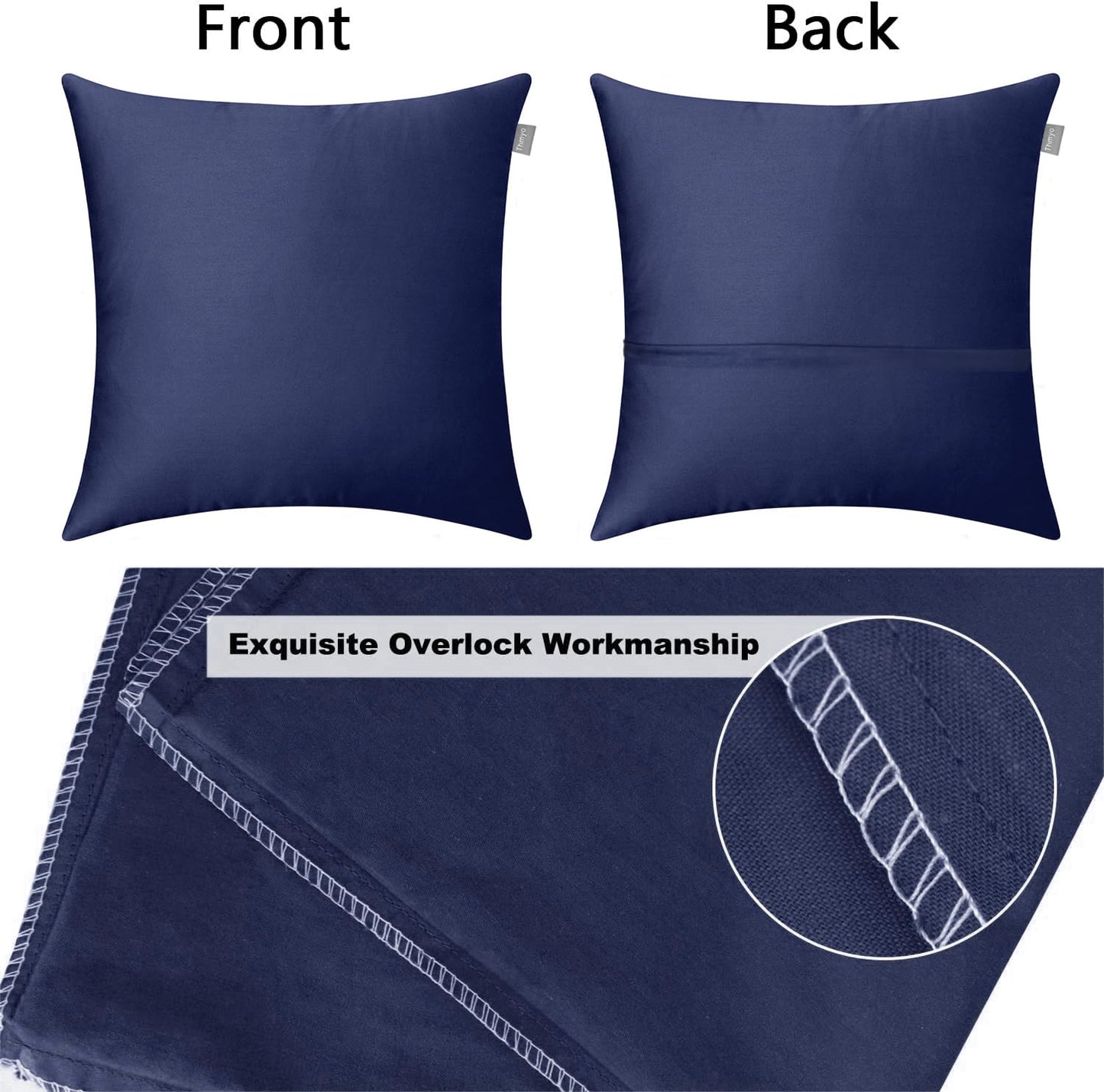 Thmyo 4-Pack 100% Cotton Comfortable Solid Decorative Throw Pillow Case Square Cushion Cover Pillowcase Sublimation Blank Pillow Covers Halloween DIY Throw Pillowcase(20x20inch/50x50cm,Dark Blue)