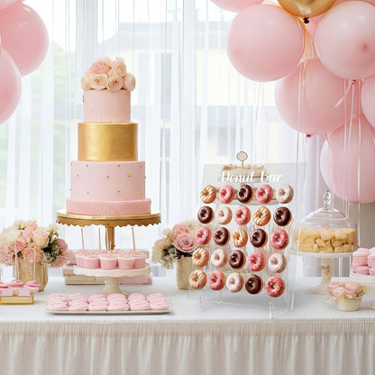 Vicenpal 1 Pack Large Donut Wall Display Stand Holds 50 Donuts Clear Acrylic Board Display Reusable Bagels Holders for Party Wedding Baby Shower Birthday Holiday Festival Decor, 22" L x 8" W x 28" H