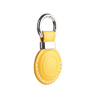 2 Pack LQU Genuine Leather Keychain Holder Compatible with Airtag, Secure Air Tag Keychain Holder Case Cover Key Chain Ring Accessories for Air Tag - Yellow V2.0